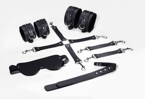 Набір Feral Feelings BDSM Kit 5 Black, наручники, поножі, хрестовина, маска, падл