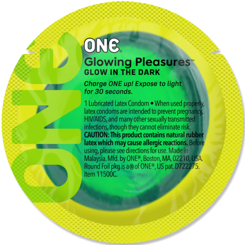 Презерватив ONE Glowing Pleasures, 1 шт, світиться в темряві, зі змазкою