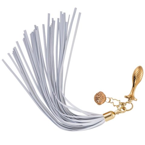 Анальна пробка з флогером LOCKINK SEVANDA White Pony-Tail Anal Pear-shape Plug