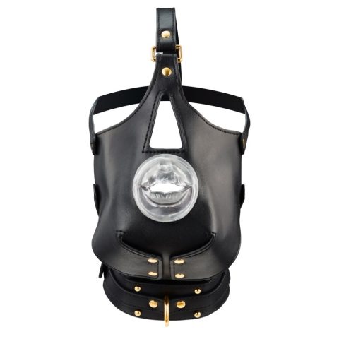 Маска-збруя для мінету з повідцем LOCKINK SEVANDA Blowjob Head Muzzle with Leash, чорна