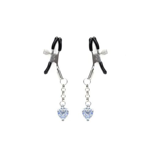 Затискачі для сосків із сердечком Liebe Seele Glow-in-dark Nipple Clamps Blue, світяться в темряві