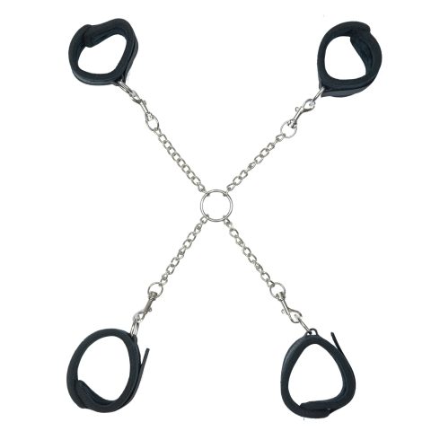 Хрестовина Punishment – Hog-Tie – Black, наручники + поножі на ланцюжку