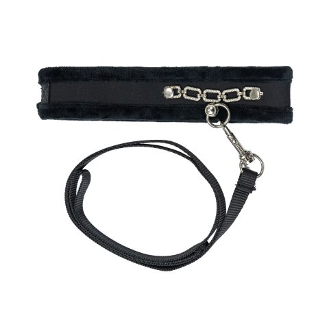 Нашийник із повідцем Punishment – Crystal Collar & Leash – Black, оздоблений кристалами, знімний повідець
