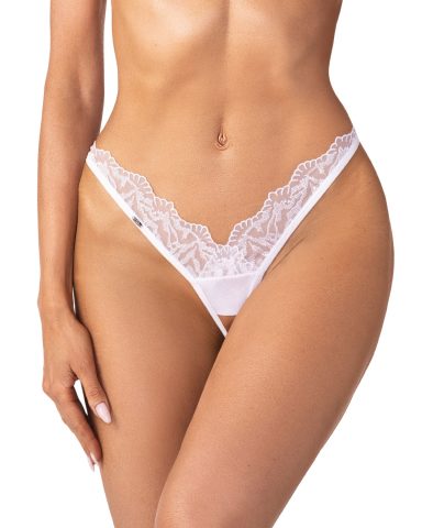Трусики-стрінги з мереживом Obsessive Arrowel White crotchless thong S/M