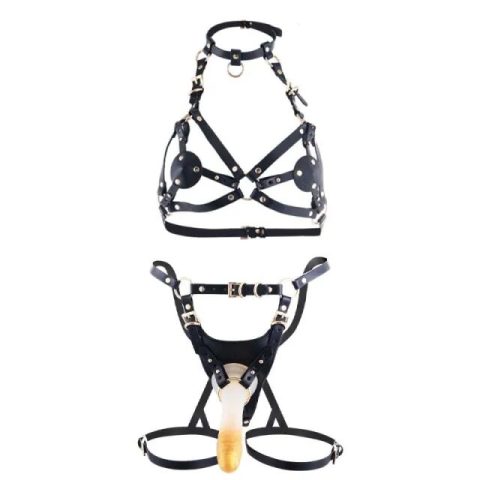 Сбруя зі страпоном LOCKINK SEVANDA Queen Sheba Set with Golden Dildo