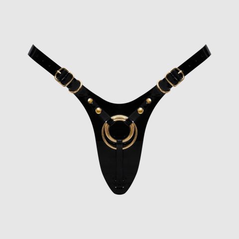 Трусики для страпона Strap-On-Me Leatherette Harness Fabulous - One Size - Black Glossy