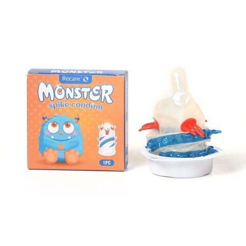 Насадка на член Recare Blue Monster Spike Condom (презерватив з вусиками та спіраллю шипів)
