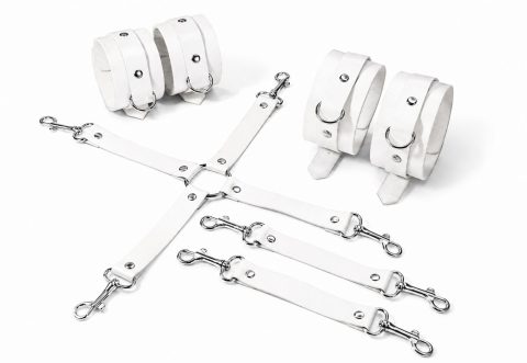 Набір для БДСМ Feral Feelings BDSM Kit 3 White, наручники, поножі, хрестовина