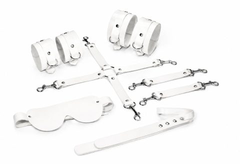 Набір Feral Feelings BDSM Kit 5 White, наручники, поножі, хрестовина, маска, падл